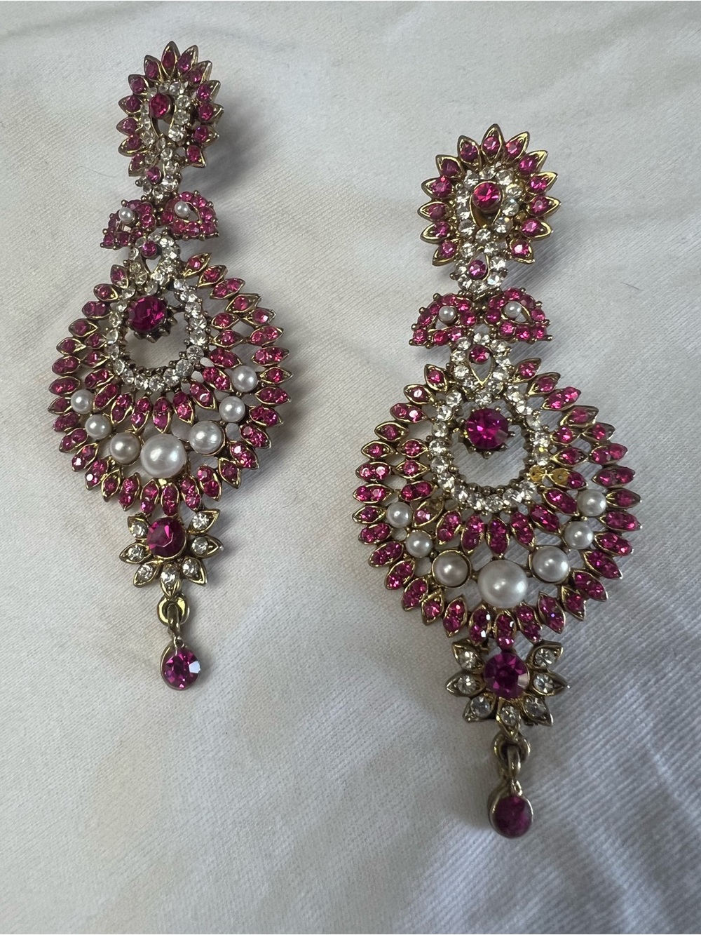 Elegant Pink Crystal & Pearl Drop Earrings - Women Jewelry